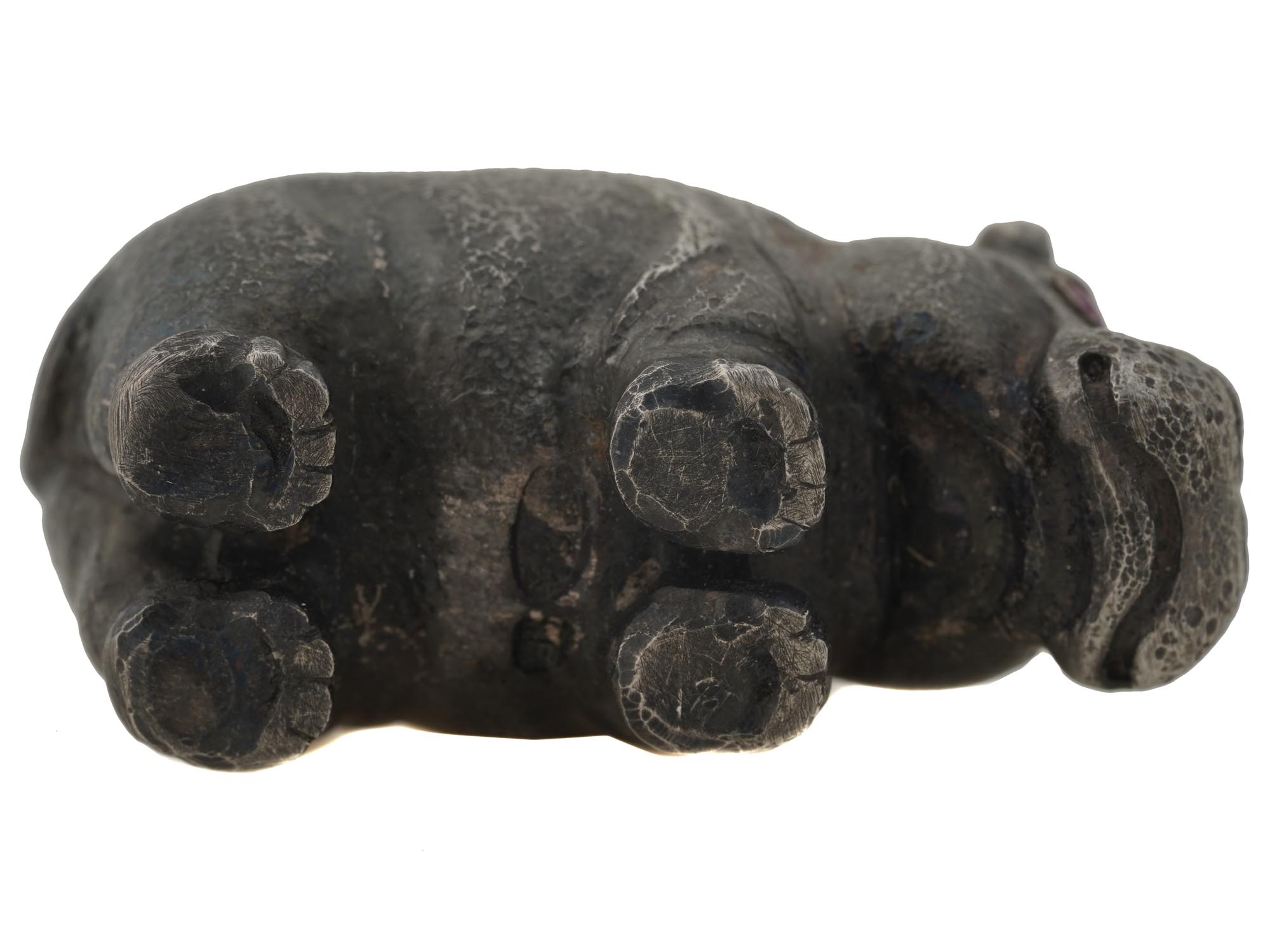 RUSSIAN SILVER HIPPO FIGURINE WITH RUBY EYES PIC-6